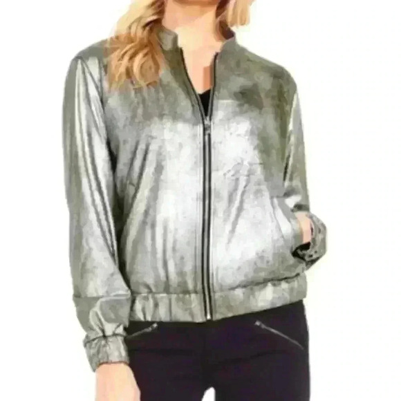 TWO by Vince Camuto Foiled Ponte Bomber Jacket XS - Picture 2 of 10